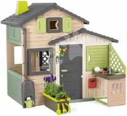 Smoby Casa Prietenilor cu ghivece lângă bucătăria de jucărie Friends House Evo Playhouse Life Smoby în nuanțe naturale extensibilă (SM810251-T) Casuta pentru copii