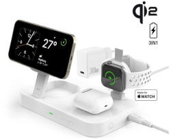 4smarts Trident Qi2 wireless Apple Watch töltő állomás MFi gyorstöltővel, fehér
