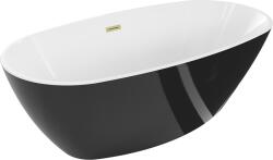 Mexen Eris, szabadon álló kád 180 x 80 cm, fehér-fekete, arany matt túlfolyó, 53441808075-55 (53441808075-55)