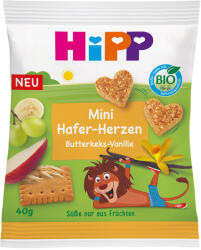 HiPP BIO Gyümölcsös-gabonás Szívecskék - Vaníliás vajas keksz 1 éves kortól, 40 g