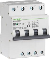TRACON Tracon EVOK4D1603 Kombinált védőkapcsoló, 4P, 4modul, D karakterisztika D16A, 30 mA, 10kA, A (EVOK4D1603)
