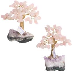  Pomul Vietii din Cuart Roz Natural - Iubire si Armonie Divina - cu Suport Ametist - 12-16 x 10-16 x 5-8 cm - 1 Buc