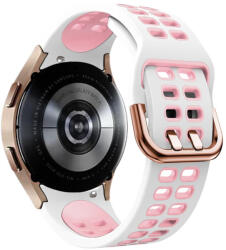 RMPACK 22mm Samsung Galaxy Watch 5 44mm / Watch 5 40mm / Watch 5 Pro 45mm Óraszíj Pótszíj Szilikon SportLife Series DUAL-HOLE Fehér/Rózsaszín