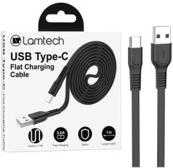 Lamtech Cablu Date si Incarcare Lamtech, USB la Type-C, Plat, 3A, 1m, Negru