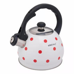 Kinghoff KH-1736 Teáskanna, Sípszóval, Fehér-Piros Pöttyös, 2.0L