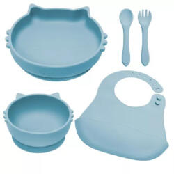 AppeKids Set pentru diversificare Kitty +6 luni Aqua Blue, 1 bucata, Appekids Set pentru masa bebelusi