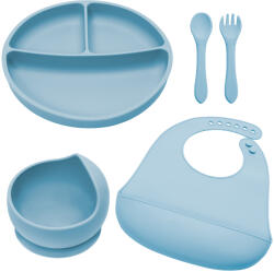 AppeKids Set pentru diversificare din silicon Classic +6 luni Aqua Blue, 1 bucata, AppeKids Set pentru masa bebelusi