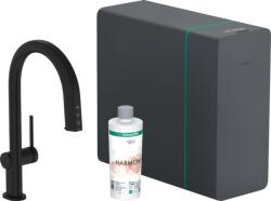 Hansgrohe Aqittura M91 Vízszűrős konyhai csaptelep és szódakészítő rendszer 210, kihúzható zuhanyfejjel, 1jet, sBox, Matt Fekete 76838670 (76838670)
