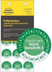 Avery Zweckform Avery eltávolíthatatlan öntapadó plakett "Geprüft nach DGUV Vorschrift 3" 2026-2031 év Ø 20 mm - zöld (6977-2026)
