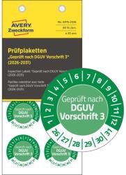 Avery Zweckform Avery időjárásálló öntapadó plakett Vinyl "Geprüft nach DGUV Vorschrift 3" 2026-2031 év Ø 30 mm - zöld (6976-2026)