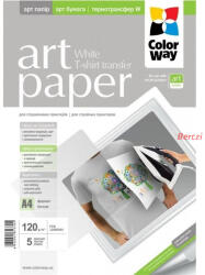 COLORWAY Fotópapír, pólóra vasalható (ART T-shirt transfer, white), 120 g/m2, A4, 5 lap (PTW120005A4) - berczitech