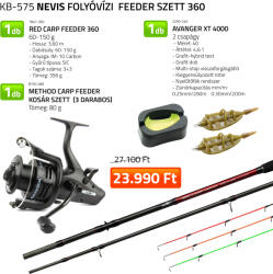 Nevis Folyóvízi Feeder szett Red Carp Feeder 3, 6m 60-150g + Avanger XT 4000 nyeletõfékes orsó + Method Carp Feeder kosár szett 80g (KB-575)
