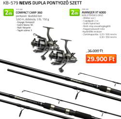 Nevis Dupla Pontyozó szett 2db 3 részes bojlis bot és 2 db nyeletõfékes orsó (KB-579)