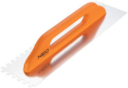 NEO TOOLS Acél simító, fogazott, rozsdamentes, 480x128mm, 10x10x10mm, fa markolat (50-183) - szerszamhaz