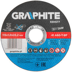 GRAPHITE Vágókorong, fémhez, 115x1x22.2 mm, 41 A60-T-BF, 10db (55H577) - szerszamhaz