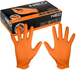 NEO TOOLS Munkakesztyű, perforált nitril, narancssárga, 50db, L (97-690-L) - szerszamhaz