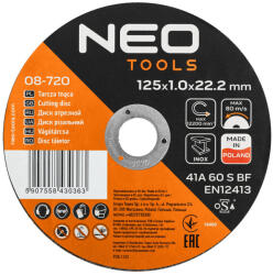 NEO TOOLS Vágókorong, fémhez, 125x1x22, 2mm, 41A 60 S BF INOX, 25db/cs (08-720) - szerszamhaz
