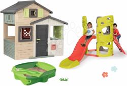 Smoby Set Căsuța Prietenilor cu ușă mare și pereți de cățărat Friends Evo Life Playhouse Smoby cu tobogan și nisipar extensibilă (SM810206-31) Casuta pentru copii
