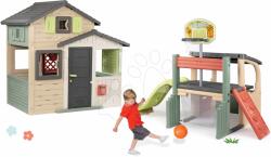Smoby Set căsuța Prietenilor cu ușă mare și centru de joacă Friends Evo Life Playhouse Smoby cu baschet și tobogan extensibil (SM810206-9) Casuta pentru copii