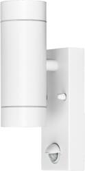 TRACON Oldalfali Spot Lámpatest Mozgásérzékelővel, Kültéri, Fehér 100-240 VAC, 50Hz, 2Xgu10, Max35W, 10S-4Min, Max 8M, 3-2000Lx, Ip44