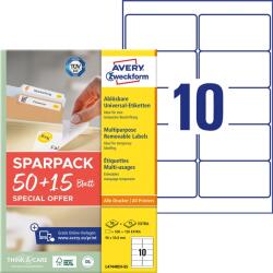 AVERY L4744REV-65 96x50, 8 mm visszaszedhető univerzális 50+15 lap 650 db-os etikett (L4744REV-65) - officedepot