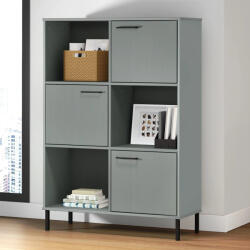 vidaXL OSLO szürke tömör fa könyvszekrény fém lábakkal 90x35x128, 5 cm (VD351013)
