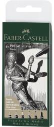 Faber-Castell Művész filc készlet 6db-os FABER Pitt 199 fekete, Pigmentált India tinta, XXS; XS; S; F; M; 1, 5mm hegy (167154)