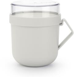 Brabantia Make & Take Soup Mug leveses bögre, 600 ml, hőálló fogantyú, beépített gőzkieresztő szelep, felső tárolórekesz, szivárgás- és légmentes záródás, BPA mentes műanyag, világosszürke - 203848 (203848)