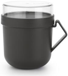 Brabantia Make & Take Soup Mug leveses bögre, 600 ml, hőálló fogantyú, beépített gőzkieresztő szelep, felső tárolórekesz, szivárgás- és légmentes záródás, BPA mentes műanyag, sötétszürke - 203824 (203824)