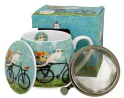 Duo Gift Porcelán bögre tetővel, fém szűrővel - 430ml - Rower