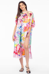 SHOPIKA Rochie de plaja lunga tip poncho din matase cu motiv floral pastelat Talie unica