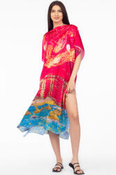 SHOPIKA Rochie fucsia de plaja lunga tip poncho din matase cu model inspirat dupa Noapte Instelata deasupra Rhonului de Claude Monet Talie unica