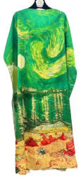SHOPIKA Rochie verde de plaja lunga tip poncho din matase cu reproducere dupa Noapte Instelata deasupra Rhonului de Claude Monet Talie unica