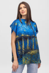 Shopika Summer Bluza de vara tip poncho din matase cu model inspirat dupa Noapte Instelata deasupra Rhonului de Claude Monet Talie unica