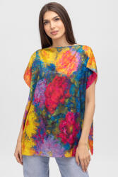 Shopika Summer Bluza de vara tip poncho din matase cu imprimeu flori mari Talie unica