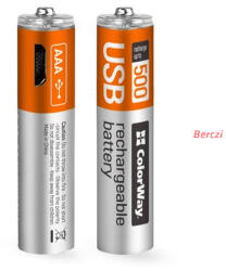 ColorWay AAA újratölthető elem, CW-UBAAA-01 Rechargeable Battery micro USB 400 mAh 1.5V (2pcs. ) (CW-UBAAA-01) - berczitech
