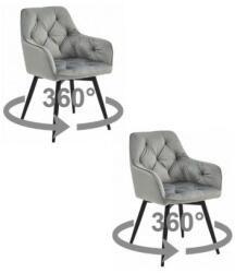 Set 2 Scaune JORK360 Catifea Gri Argintiu/Negru