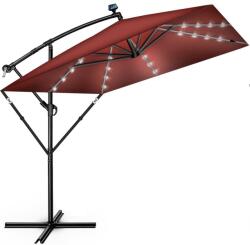 Tillvex Umbrela patrata cu LED pentru gradina si terasa, Tillvex®, Ø 330 cm, inclinabila, protectie UV 50+, husa protectie, rotativa la 360°, cu manivela, rosu (TVESNS-007)