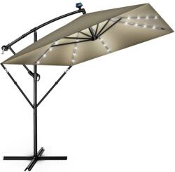 Tillvex Umbrela patrata cu LED pentru gradina si terasa, Tillvex®, Ø 330 cm, inclinabila, protectie UV 50+, husa protectie, rotativa la 360°, cu manivela, maro (TVESNS-011)