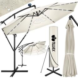 Tillvex Umbrela terasa/gradina cu lumina LED, husa protectie, panou incarcare solara, protectie UV 50+, rotire la 360°, inclinatie reglabila, manivela, Ø 300 cm, crem (TVSNS-009)