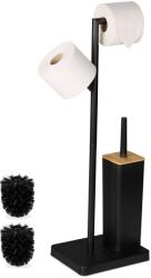 Relaxdays Suport pentru hartie igienica cu perie de toaleta, loc pentru rezerve, negru (10050741)