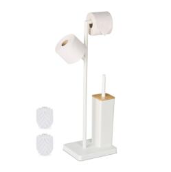 Relaxdays Suport pentru hartie igienica cu perie de toaleta, loc pentru rezerve, alb (10050741A)