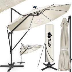 Tillvex Umbrela de soare cu LED pentru terasa/gradina, din aluminiu premium, 330 cm, husa protectie, Tillvex®, reglabila in 6 directii, cu manivela, rotativa 360°, inclinabila, rezistenta UV50+, crem (TVAPSL-
