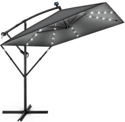 Tillvex Umbrela patrata cu LED pentru gradina si terasa, Tillvex®, Ø 330 cm, inclinabila, protectie UV 50+, husa protectie, rotativa la 360°, cu manivela, antracit (TVESNS-009)