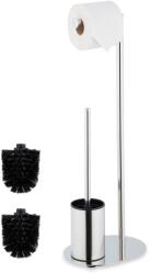 Relaxdays Suport pentru hartie igienica si perie de toaleta, otel, argintiu (10050735arg)