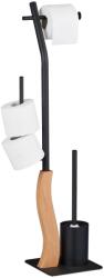 Relaxdays Suport pentru hartie igienica cu perie de toaleta, spatiu pentru rezerve hartie, MDF/otel, 87 x 26 x 20 cm (10048776_0)