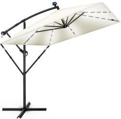 Tillvex Umbrela patrata cu LED pentru gradina si terasa, Tillvex®, Ø 330 cm, inclinabila, protectie UV 50+, husa protectie, rotativa la 360°, cu manivela, crem (TVESNS-010)