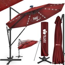 Tillvex Umbrela de soare cu LED pentru terasa/gradina, din aluminiu premium, 330 cm, husa protectie, Tillvex®, reglabila in 6 directii, cu manivela, rotativa 360°, inclinabila, rezistenta UV50+, rosu (TVAPSL-