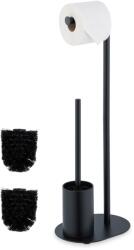 Relaxdays Suport pentru hartie igienica si perie de toaleta, otel, negru (10050735)