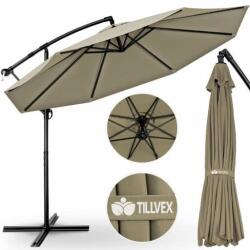 Tillvex Umbrela terasa/gradina, protectie UV 50+, rezistent la intemperii/vant, acoperire hidrofuga, rotire la 360°, inclinatie reglabila, manivela practica, inaltime 240 cm x Ø 300 cm, crem inchis (TVSNS-005
